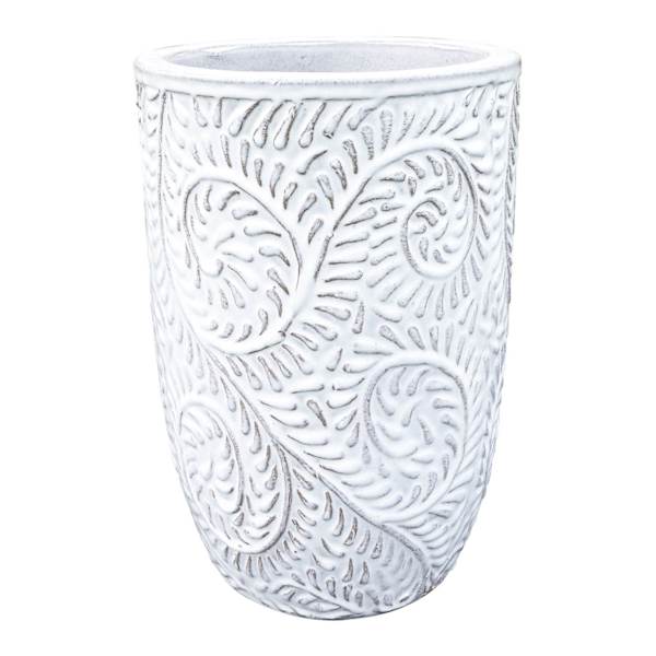 White Embossed Outdoor Planter, Small