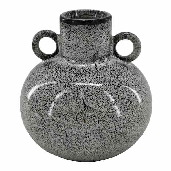 Black Speckled Ceramic Vase with Handles, 4.75"