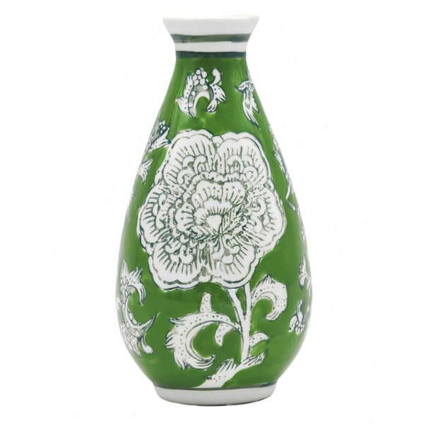 Green & White Porcelain Vase, 3x6