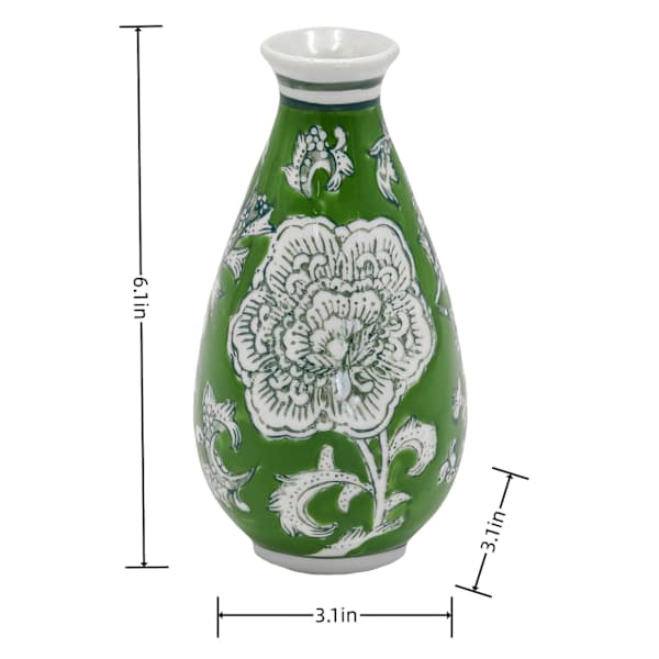 Green & White Porcelain Vase, 3x6