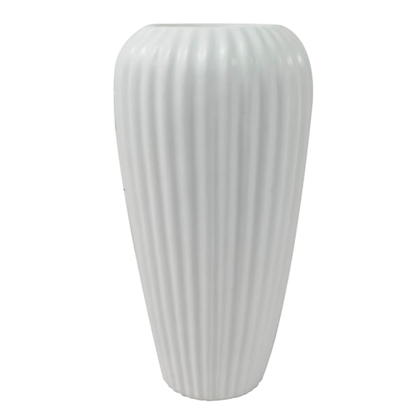 White Fluted Ceramic Vase, 9.75"