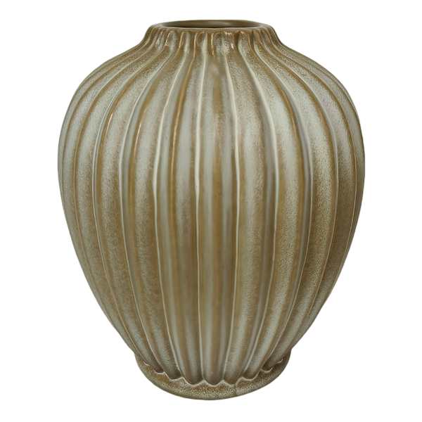 Tan Fluted Ceramic Vase, 6x7