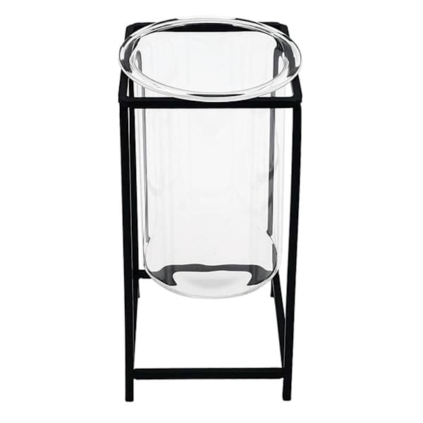 Clear Glass Hurricane Candle Holder with Black Stand, 10"