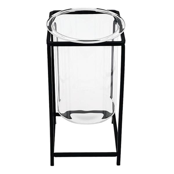 Clear Glass Hurricane Candle Holder with Black Stand, 8"