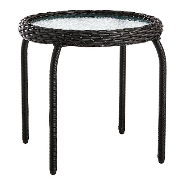 Providence Fairview Wicker Patio Side Table, Black