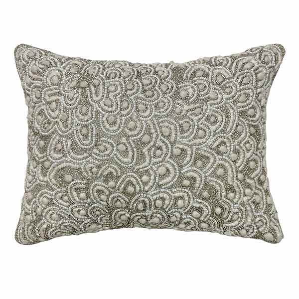 Found & Fable Ivory Beaded Knot Embellished Throw Pillow, 12x16