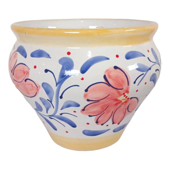 Hand Painted Spanish Yellow Rim Floral Outdoor Planter, Large