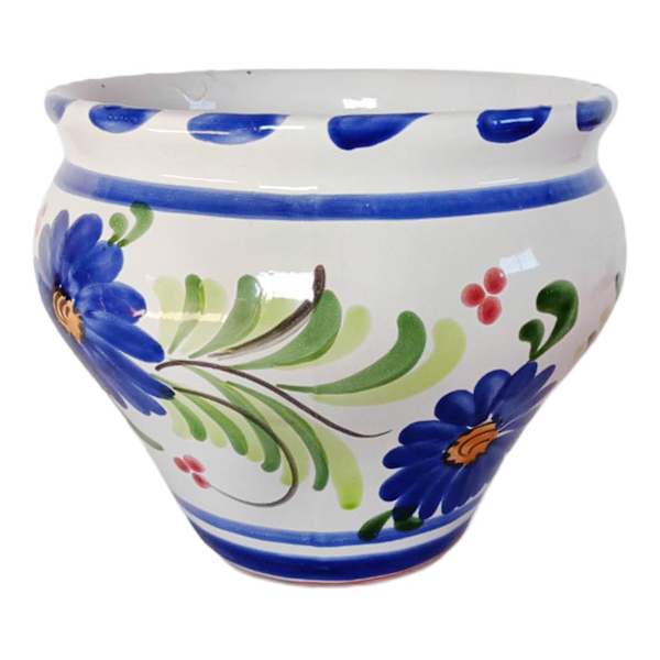 Hand Painted Spanish Blue Floral Outdoor Planter, Small