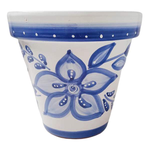 Hand Painted Blue Flower Outdoor Planter, Large