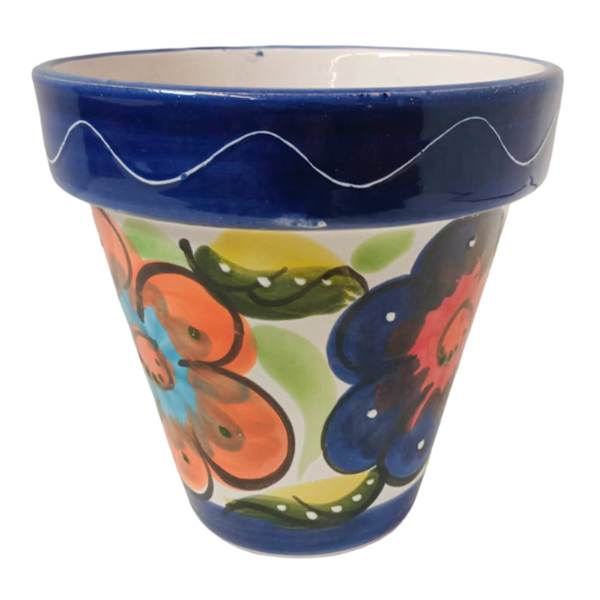 Hand Painted Red Flower Outdoor Planter, Medium