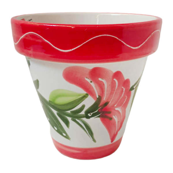 Hand Painted Spanish Red Floral Outdoor Planter, Medium