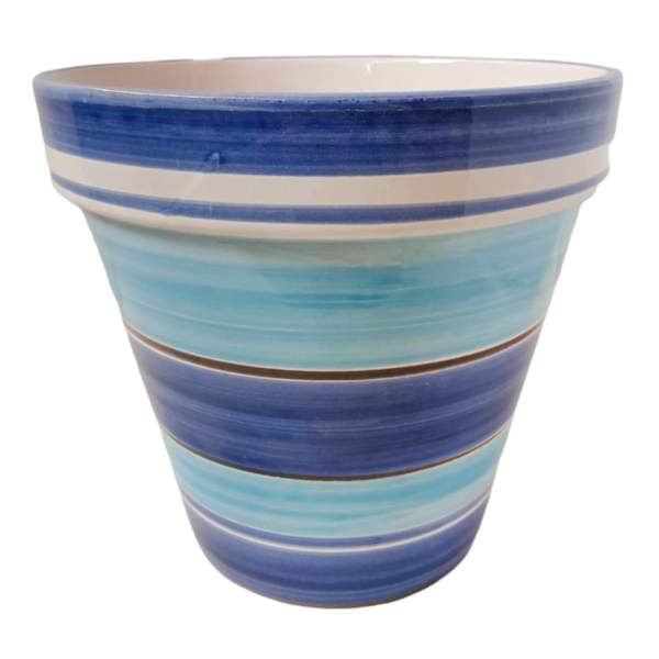 Hand Painted Spanish Blue Stripe Outdoor Planter, Small