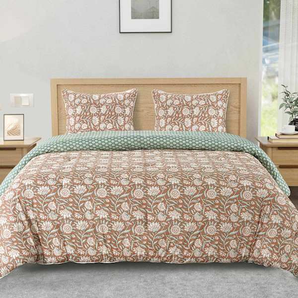 Honeybloom 3-Piece Floral Print Cotton Percale Comforter Set, Full/Queen