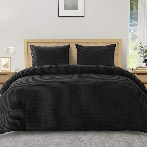 Crosby St. 3-Piece Black Waffle Cotton Duvet Set, King