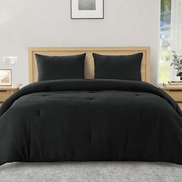 Crosby St. 2-Piece Black Waffle Comforter Set, Twin/Twin XL