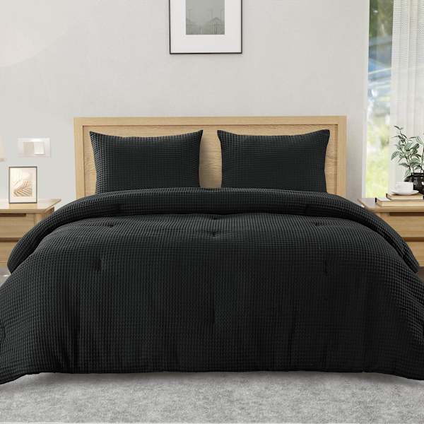 Crosby St. 3-Piece Black Waffle Cotton Comforter Set, King