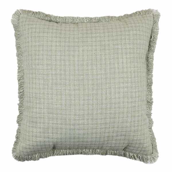 Honeybloom Green Slub Throw Pillow With Fringe, 18"