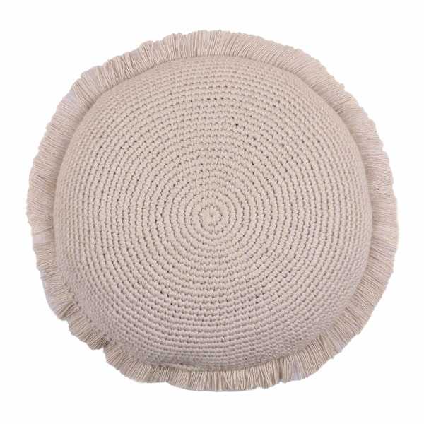 Found & Fable Taupe Knitted Round Throw Pillow with Fringe, 16"