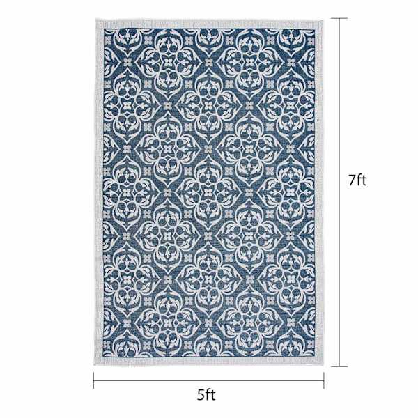 (E308) New Zealand Cobalt Blue Woven Indoor & Outdoor Area Rug, 5x7