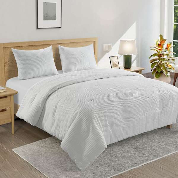 Crosby St. 2-Piece White Washed Cotton Waffle Comforter Set, Twin/Twin XL