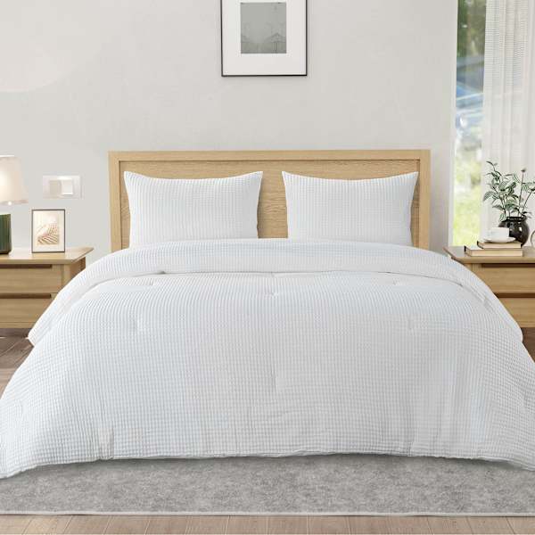 Crosby St. 3-Piece White Washed Cotton Waffle Comforter Set, Full/Queen
