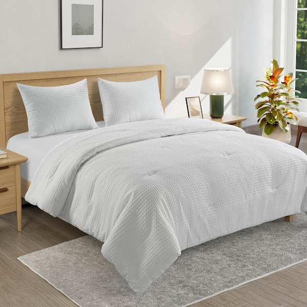 Crosby St. 3-Piece White Washed Cotton Waffle Comforter Set, King