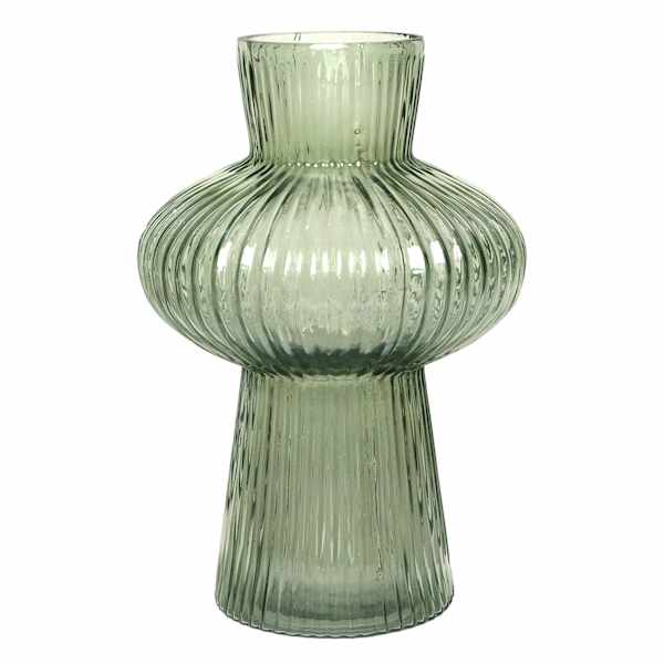 Green Bubble Ribbed Glass Vase, 8.5"