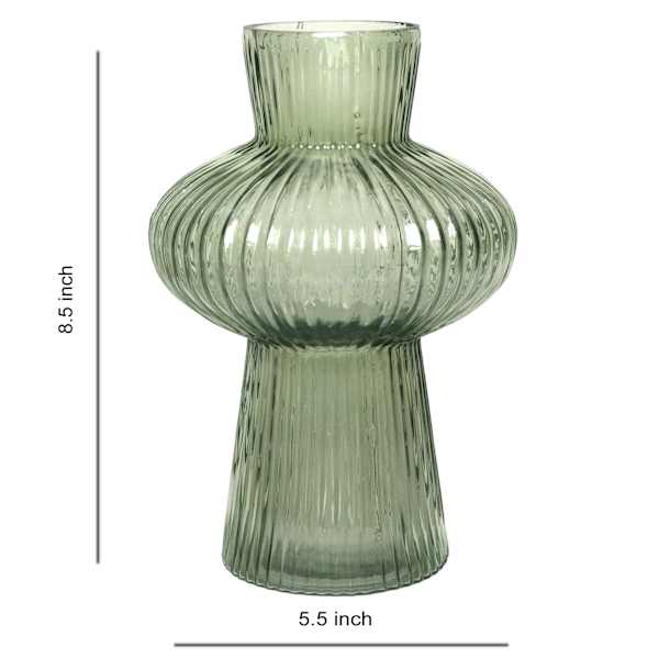 Green Bubble Ribbed Glass Vase, 8.5"