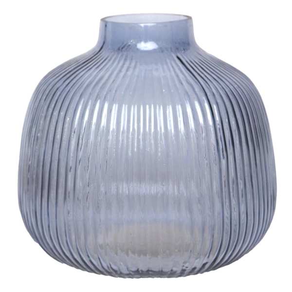 Blue Round Ribbed Glass Vase, 6"