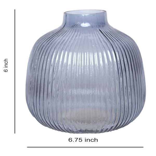 Blue Round Ribbed Glass Vase, 6"
