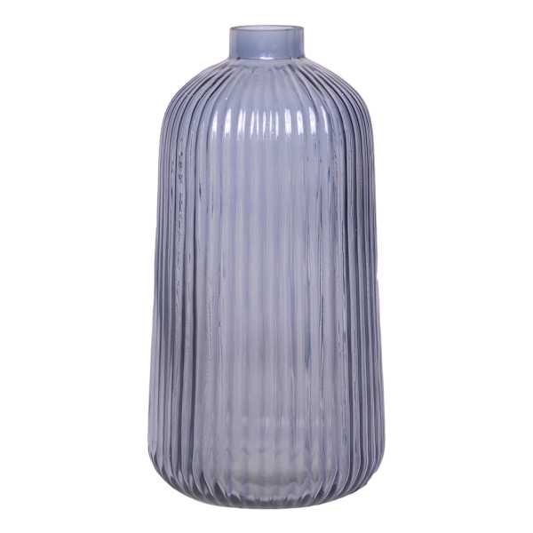 Blue Ribbed Narrow Opening Vase, 8.5"