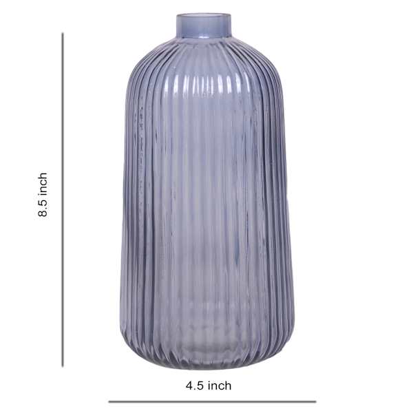 Blue Ribbed Narrow Opening Vase, 8.5"