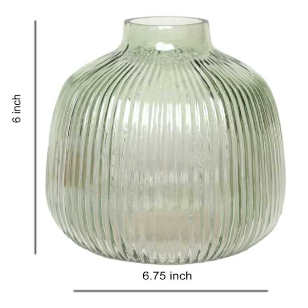 Green Round Ribbed Vase, 6"