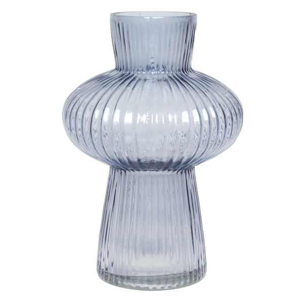 Blue Bubble Ribbed Glass Vase, 8.5"