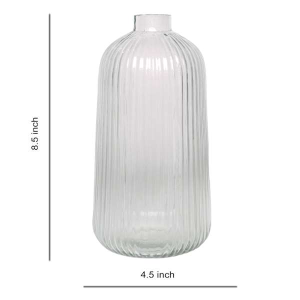 Clear Ribbed Narrow Opening Vase, 8.5"