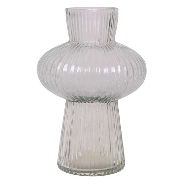 Clear Bubble Ribbed Glass Vase, 8.5"