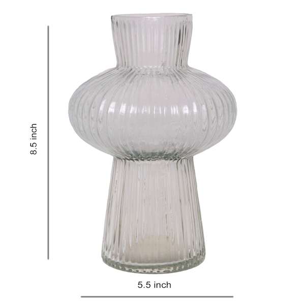 Clear Bubble Ribbed Glass Vase, 8.5"