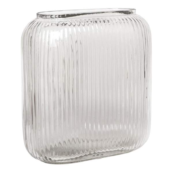 Clear Rectangle Ribbed Vase, 7"