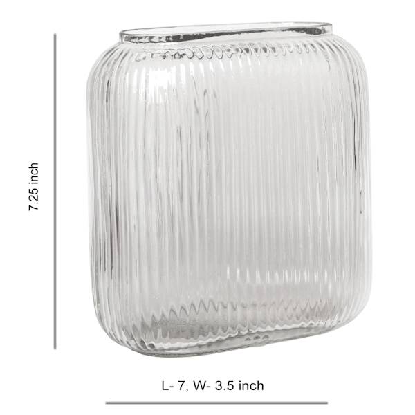 Clear Rectangle Ribbed Vase, 7"