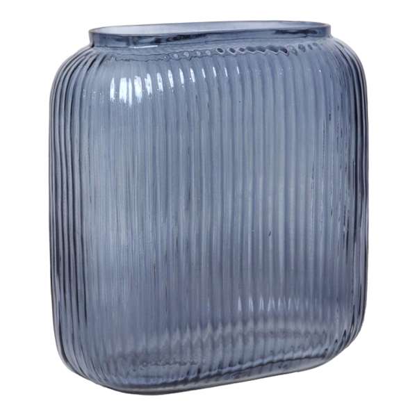 Blue Rectangle Ribbed Vase, 7"