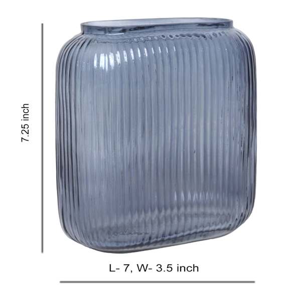 Blue Rectangle Ribbed Vase, 7"