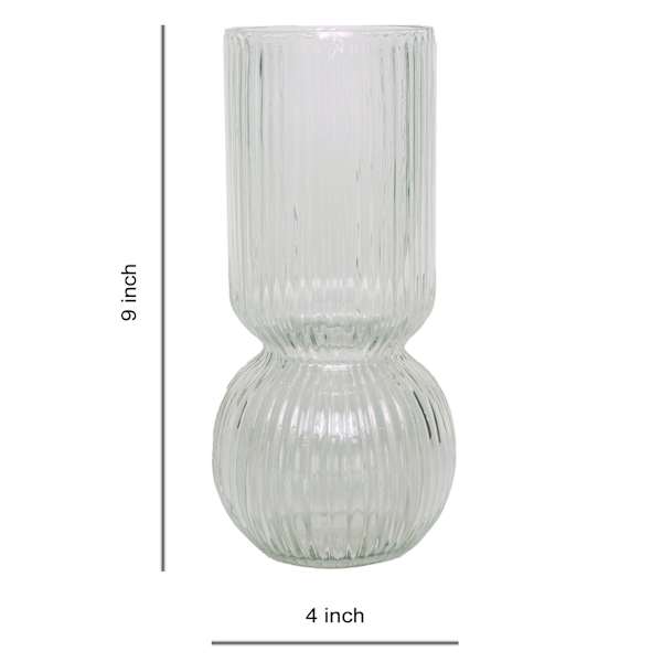 Clear Bottom Bubble Ribbed Vase, 9"