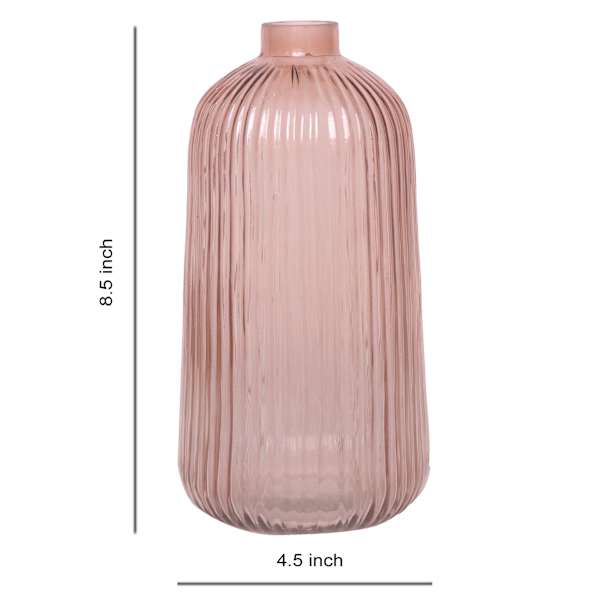 Pink Ribbed Narrow Opening Vase, 8.5"