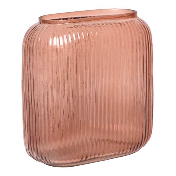 Pink Rectangle Ribbed Vase, 7"