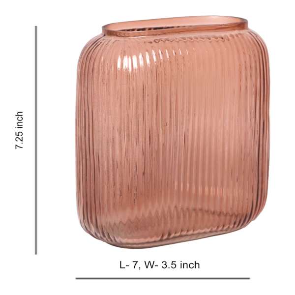 Pink Rectangle Ribbed Vase, 7"