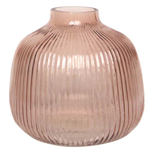 Pink Round Ribbed Glass Vase, 6"