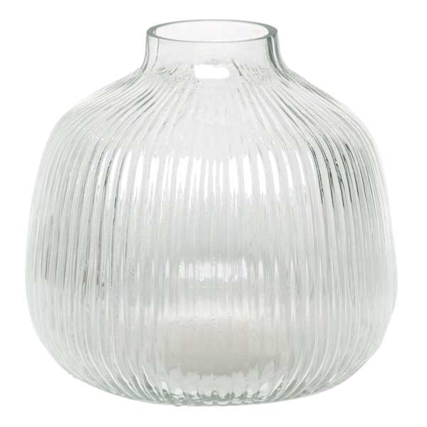 Clear Round Ribbed Vase, 6"