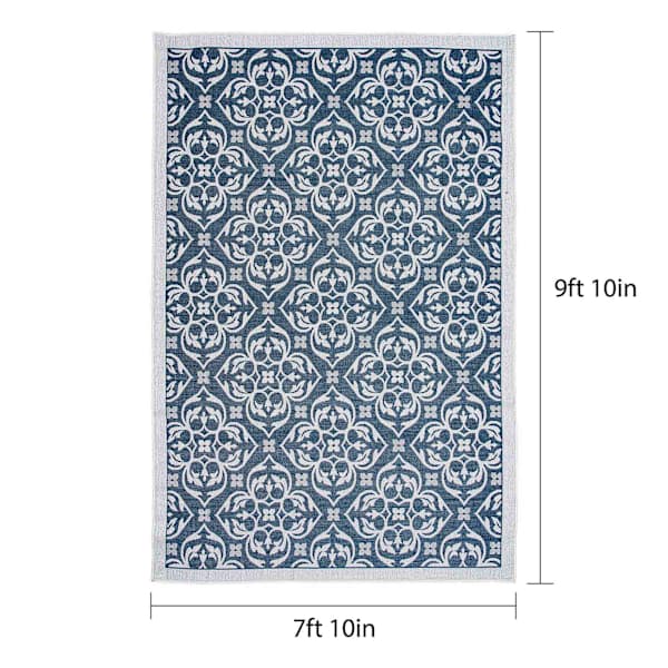 (E308) Cobalt New Zealand Kenton Border Area Rug, 8x10