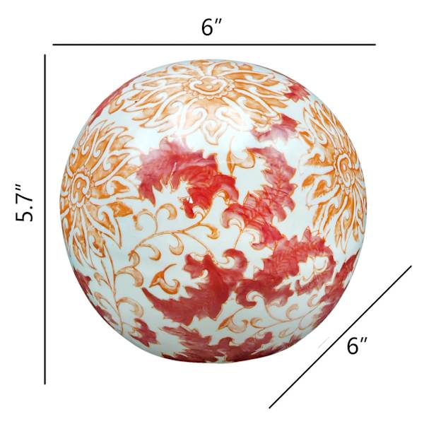 Coral Chinoiserie Decorative Ball, 6"
