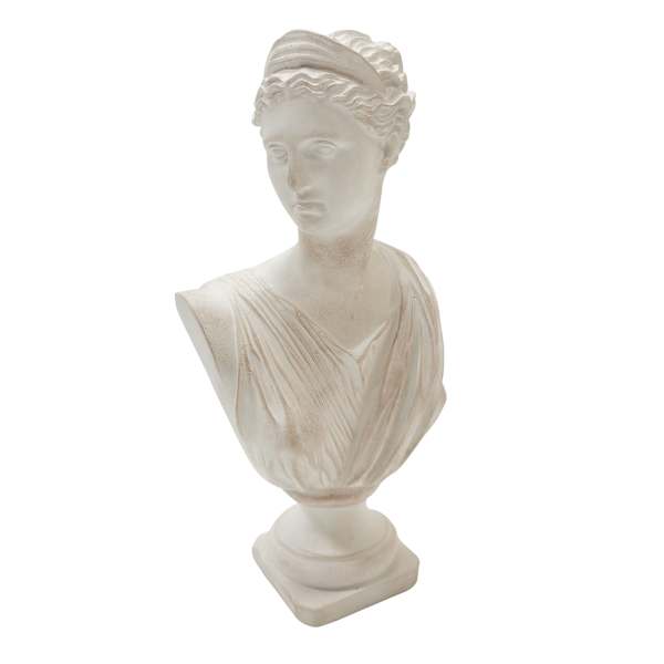 Distressed Ivory Resin Grecian Bust Figurine, 12"